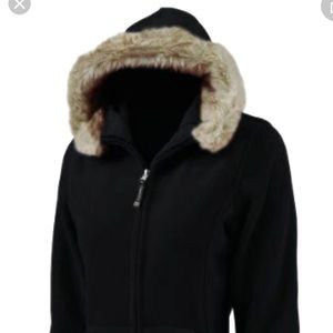 Faux fur trimmed fleece hoodie in navy